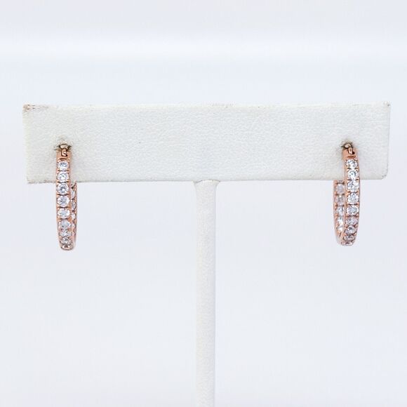 Sterling Silver 925 Rose Gold Tone 2cm Cubic Zirconia Hoop Earrings - Picture 4 of 8